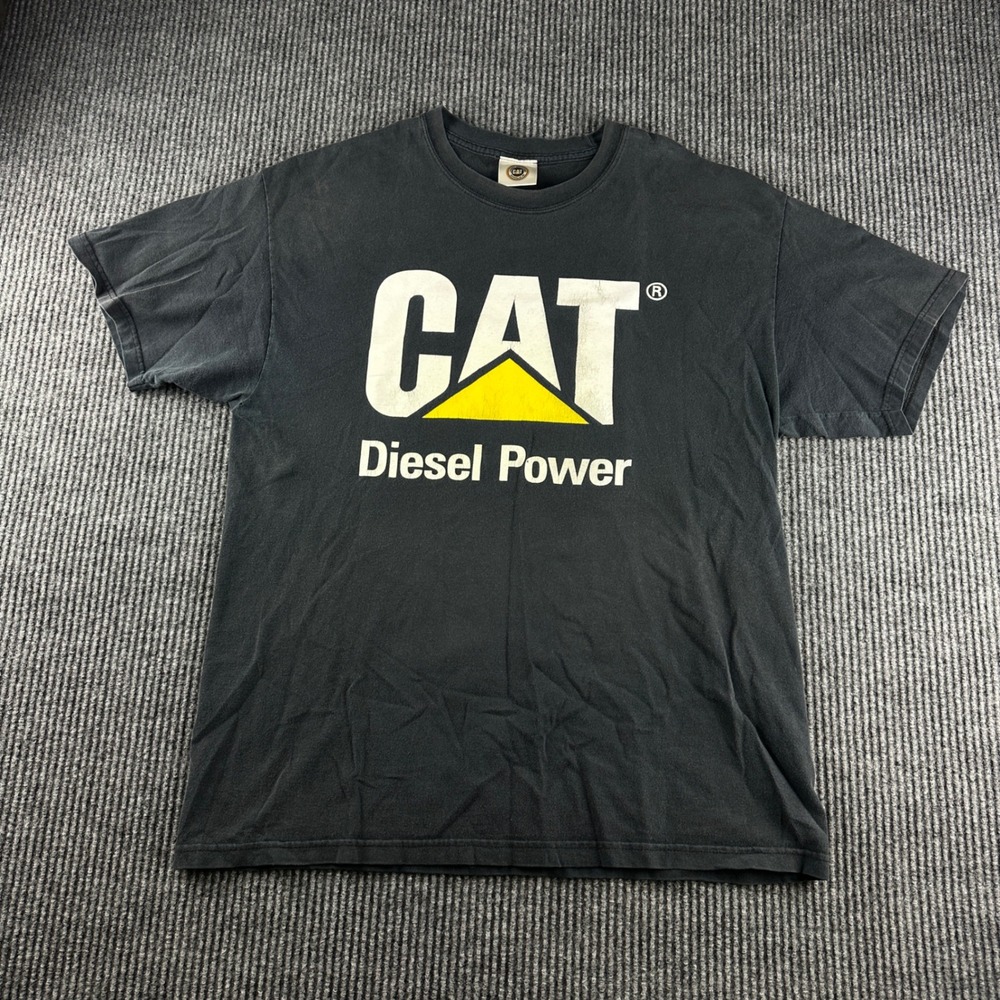 VTG Caterpillar CAT Diesel Power Graphic T-Shirt Mens L Black Short Sleeve Tee